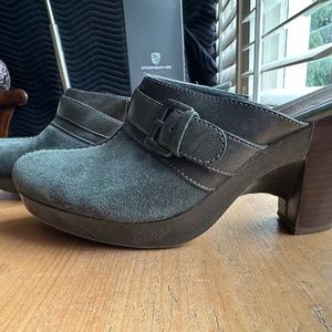 Forest Green Clark's suede mules